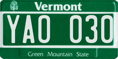 VT license plate YAO030