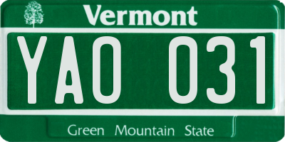 VT license plate YAO031