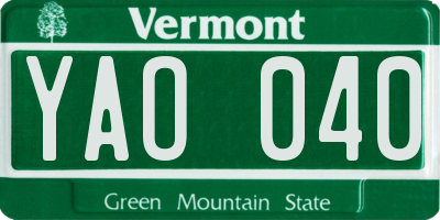 VT license plate YAO040