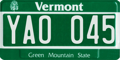 VT license plate YAO045