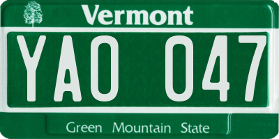 VT license plate YAO047