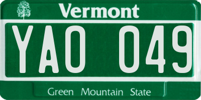 VT license plate YAO049