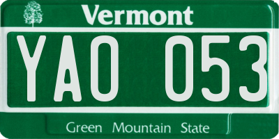 VT license plate YAO053