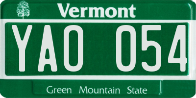 VT license plate YAO054