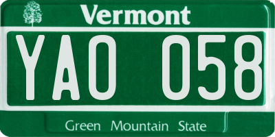 VT license plate YAO058