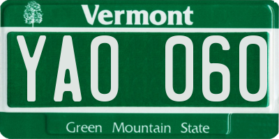 VT license plate YAO060