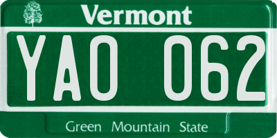 VT license plate YAO062