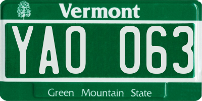 VT license plate YAO063