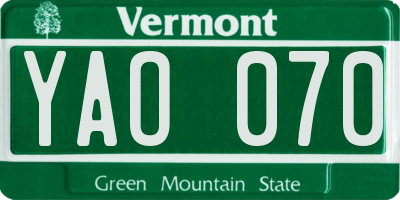 VT license plate YAO070