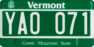 VT license plate YAO071