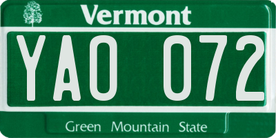 VT license plate YAO072