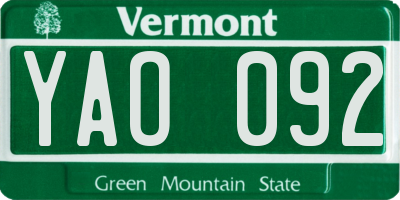 VT license plate YAO092