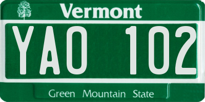 VT license plate YAO102
