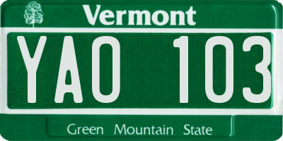 VT license plate YAO103