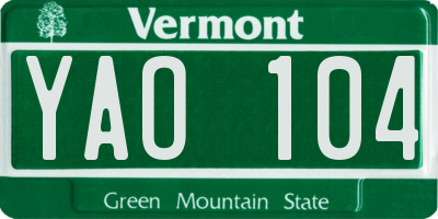 VT license plate YAO104