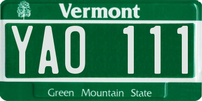 VT license plate YAO111