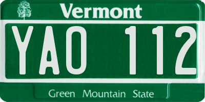 VT license plate YAO112