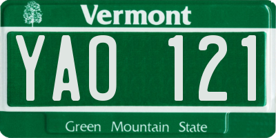 VT license plate YAO121