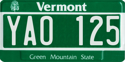 VT license plate YAO125