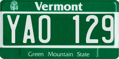 VT license plate YAO129