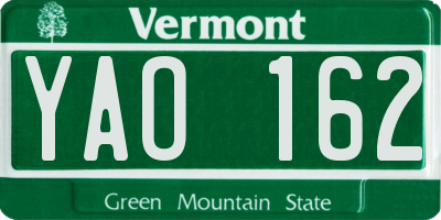 VT license plate YAO162