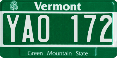VT license plate YAO172