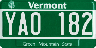 VT license plate YAO182