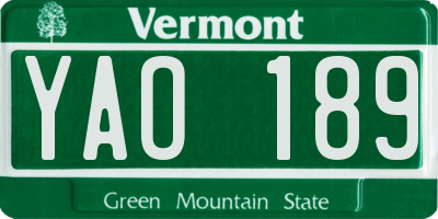 VT license plate YAO189