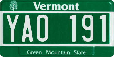 VT license plate YAO191