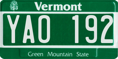 VT license plate YAO192