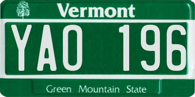 VT license plate YAO196