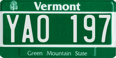 VT license plate YAO197