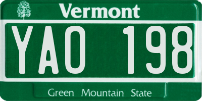VT license plate YAO198