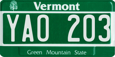 VT license plate YAO203