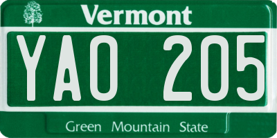 VT license plate YAO205