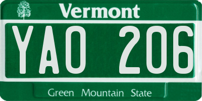 VT license plate YAO206