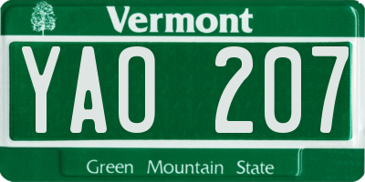 VT license plate YAO207