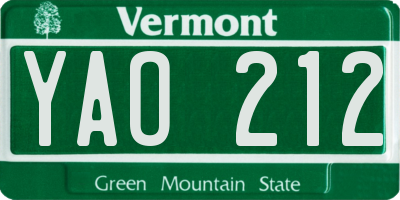 VT license plate YAO212