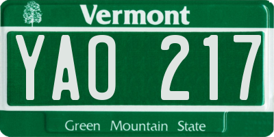 VT license plate YAO217