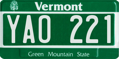 VT license plate YAO221
