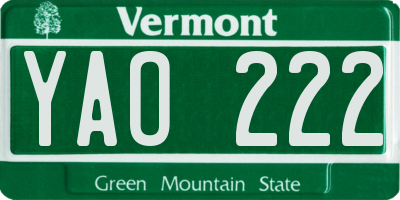 VT license plate YAO222