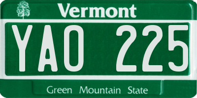 VT license plate YAO225