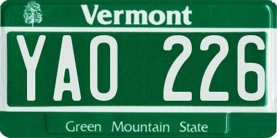 VT license plate YAO226