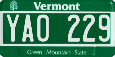 VT license plate YAO229