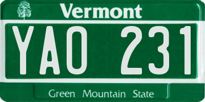VT license plate YAO231