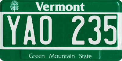 VT license plate YAO235