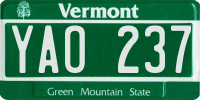 VT license plate YAO237