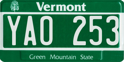 VT license plate YAO253