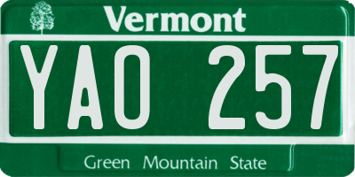 VT license plate YAO257