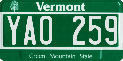 VT license plate YAO259